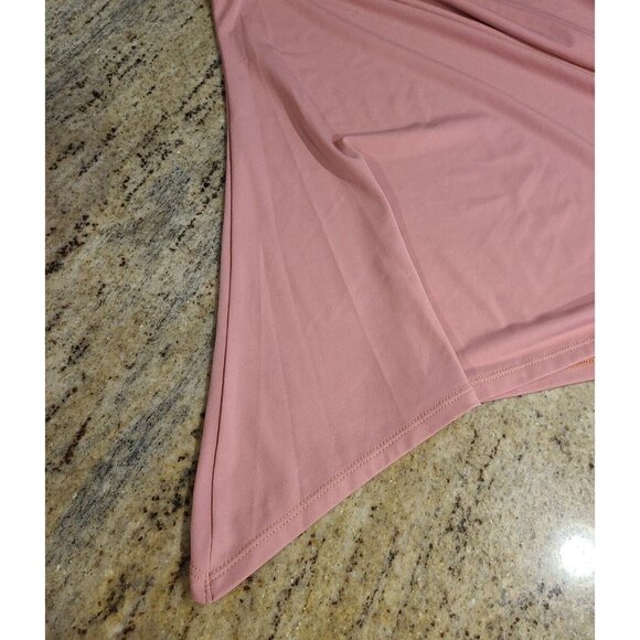 Simply Emma Size 1X Sharkbite Hem 3/4 Sleeve Beaded Embellished Neck Top Pink - Picture 7 of 15